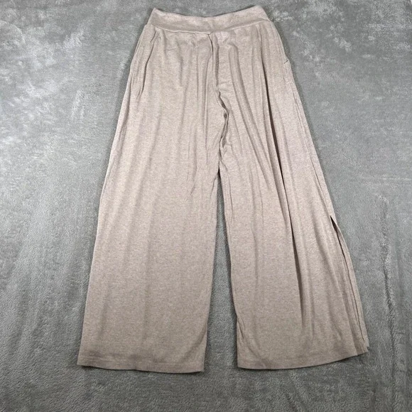 Fighting Eel FE BASICS Wide Leg Palazzo Pants Women's Small Beige Ribbed Lounge - Picture 2 of 9